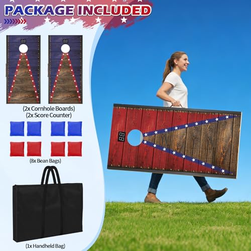 Electronic Cornhole Board Set 4x2ft 2x1ft, Automatic Scoring Corn Hole Games for Adults & Kids, Wooden Portable Cornhole Set with 8 Bean Bags & Carrying Bag for Outdoor, Tailgate, Party - size: 4 x 2 ft