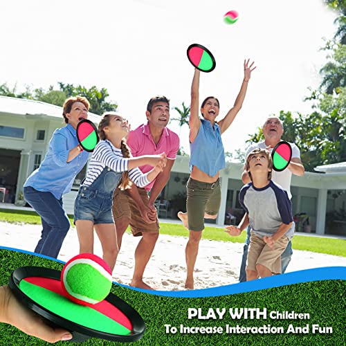 Charniol Kids Toys Toss and Catch Game Set Beach Game Outdoor Ball Sports Games Toss and Catch Ball Nylon Toys for Kids Adults (Pink, Green, Black,12 Paddles 6 Balls) - color: Pink, Green, Black
