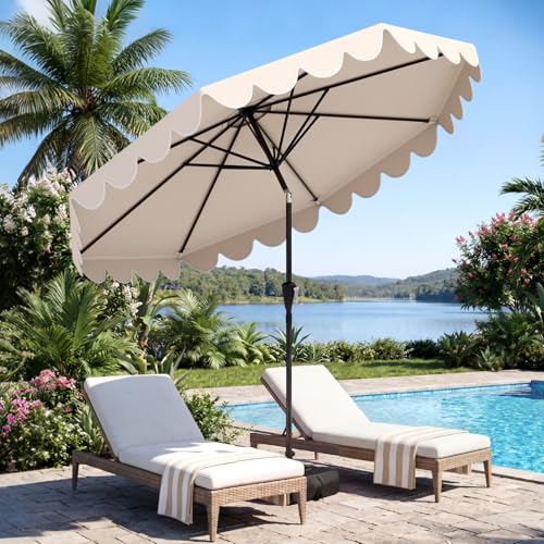 Tangkula 10 FT Patio Umbrella with Base Included, 2-Tiers Outdoor Scalloped Table Umbrella with 2 Sandbags, Tilt Adjustment, Crank, 8 Ribs for Market Backyard Pool Deck Beach Lawn - color: Beige, size: 10 FT