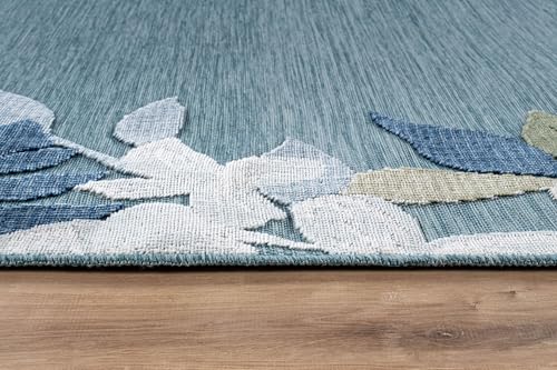 Outdoor Rug 9x12 Washable Area Rugs Indoor Outdoor Carpets Aqua Border Floral Non Shedding Waterproof Easy Clean Patio Deck Porch Living Room Bedroom Garden RV (9 X 12 Aqua) - color: 1-aqua, size: 9' x 12' (Rectangular)