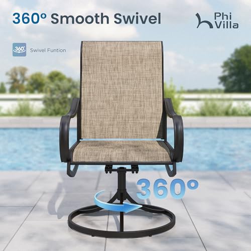 PHI VILLA 9 Pcs Patio Dining Set with Large Square Metal Dining Table & 8 Outdoor Textilene Fabric Swivel Dining Chairs, Outside Table Chair Furniture Dining Set for 8 Person - color: Brown Fabric, size: 60"L x 60"W x 29"H-9 Piece-Metal