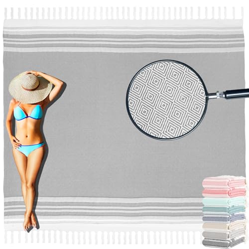 Yongoes Oversized Turkish Beach Towel Blanket Cotton Giant XL Sandproof Towels Huge Linen XXL Extra Large Big Throw Quilt Blankets for Adults Cloud Travel Camping Glamping Accessories Essentials - color: Grey Light, size: Extra Large 82"x88"（208x224cm）