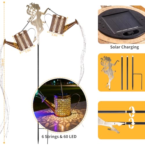 SRNPMIU Solar Watering Can Light - Solar Yard Decorations Outdoor,Garden Decor Lights for Yard,IP65 Waterproof Hanging Lantern Lights,Outside Garden Flower Bed Decor Light for Moms Birthday 2PCS - color: multicolour 2PACK