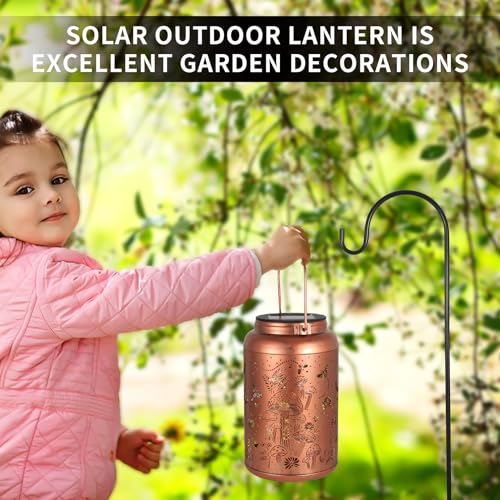 Solar Lanterns Outdoor Waterproof Bee Mushroom Decoration Gifts for Women Mon Grandma Hanging Solar Lights for Outside Metal LED Lanterns for Yard, Patio, Garden Decor - style: Mushroom
