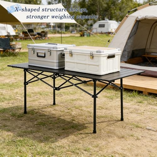 Camping Table Folding Portable Camp Table with 6 Chairs, Folding Picnic Table with Carry Bag Indoor Outdoor for Camping, Beach, Patio, RV, Backyard BBQ, Sturdy, Stable, Easy to Carry, Black - size: 22*46.8*19.5inch + 6 chair