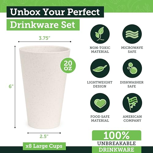 Grow Forward Premium Wheat Straw Cups - 20 oz Unbreakable BPA Free Hard Plastic Cups - Reusable Lightweight Plastic Drinking Glasses for Kitchen, Outdoor, Water, Camping, RV - Sahara - color: Sahara Beige, size: 20oz