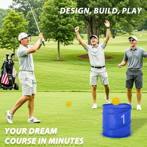 Bucket Yard Golf Game with Clubs 9 Hole Set Portable Low Tide Golf Game for Beach Backyard Lawn with 2 Golf Outdoor Indoor Golf Chipping Games for Adults Family Club Party (Blue, 9 Bucket) - color: Blue, size: 9 Bucket