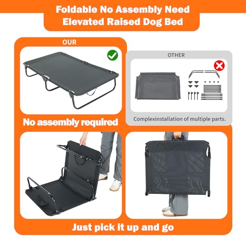 everfront Elevated Dog Bed for Large Pet with No-Slip Feet, Foldable Portable Washable Raised Bed for Indoor&Outdoor Camping Dog Cot, with Cooling Waterproof Breathable Mesh (Medium, Black-Textilene) - size: Medium-42"x24"x8"