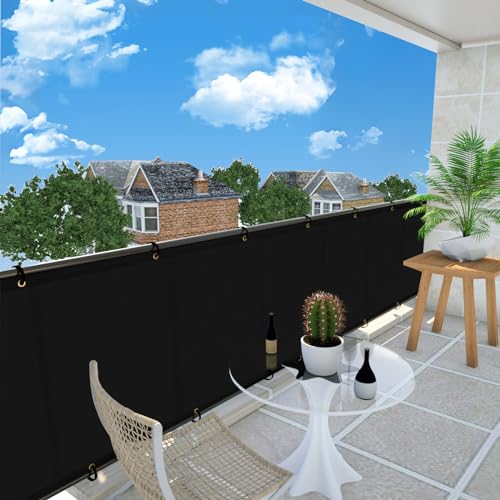 UPGRADE Balcony Privacy Screen Fence 3'x4' Black Outdoor HDPE Mesh Panels for Deck,Balcony,Backyard,Patio with Zip Ties,Customized Avaliable-3 Length