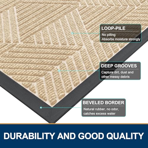 Smiry Front Door Mat Outside Entrance, Heavy Duty Sturdy Natural Rubber Doormat, Trap Dirt and Moisture, Easy Clean Low Profile Welcome Floor Mats for Indoor Outdoor Entry, 35X23 Inch, Beige - color: Beige, size: 35" X 23"