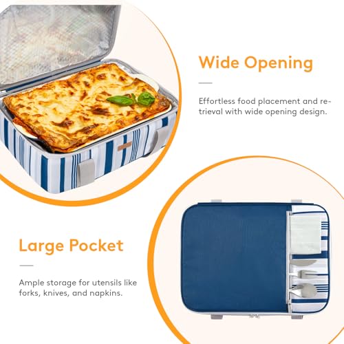 LUNCIA Insulated Single Decker Casserole Carrier, Lasagna Lugger Tote Keeps Food Hot or Cold, Thermal Lunch Bag for Potluck Parties, Picnic and Cookouts, Fits 9" x 13" Baking Dish, Blue - color: Blue, size: 15.7 x 11.4 x 4.7inch