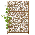 Modern Metal Privacy Screen, Patio Outdoor Privacy Panels with Stand, Freestanding Outdoor Divider for Yard, Deck＆Garden(71.3"*47.3"*15.7") - color: Brown,Leaf Vein