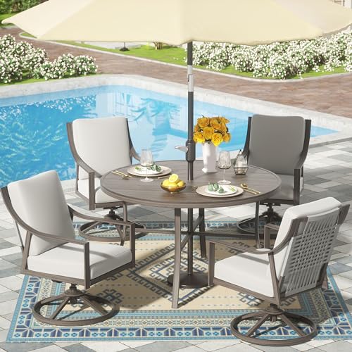 NATURAL EXPRESSIONS 5-Piece Outdoor Patio Dining Set, 4pcs Patio Swivel Rocking Chairs and 38’’ Round Dining Table with 1.65’’ Umbrella Hole - size: 5pcs Dining Sets