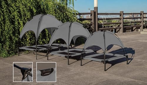 35 Inch Elevated Dog Bed with Canopy, Waterproof & Breathable Medium Cooling Dog Bed with Removable Shade Tent for Camping, Beach, Backyard, Grey