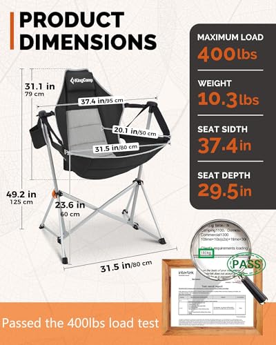 KingCamp Hammock Chair with Footrest – Heavy Duty Swinging Rocking Camping Chairs for Adults up to 400lbs, Folding Portable Oversized Rocker with Cup Holder & Pillow for Outdoor Beach Lawn RV Sports - color: Footrest Deluxe Khaki/Grey