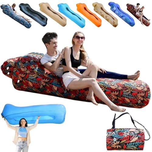 Compact Pump-Free Inflatable Lounger, Outdoor Inflatable Sofa, Waterproof, Air Leakage-Proof Design, Single Portable Air Cushion - color: Red