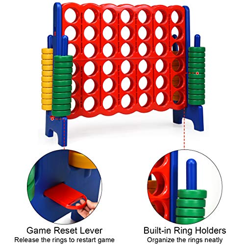 Costzon Giant 4-in-A-Row, Jumbo 4-to-Score Giant Game Set for Kids & Adults, Indoor Outdoor Yard Connect Game, 3.5FT Tall with 42 Jumbo Rings & Quick-Release Slider, Perfect for Family & Party Games - color: Red/Blue