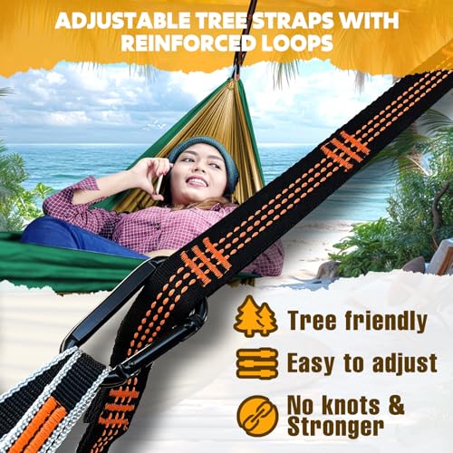 NATUREFUN Ultra-Light Travel Camping Hammock | 300kg Load Capacity,Breathable,Quick-Drying | 2 x Premium Carabiners,2 x Nylon Slings Included | Outdoor Indoor Garden - color: Camel/Olive Green, size: 275x140cm