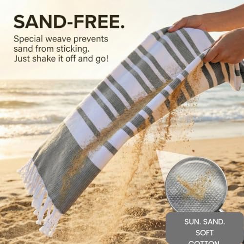 Turkish Beach Towels Set of 4 - Oversized Cotton Beach Towels 40X70 inch - Sand Free Quick Dry Beach Blanket for Adults - Extra Large Towels for Beach Bath Pool Yoga Travel - Grey - color: Grey, size: 4 Pack