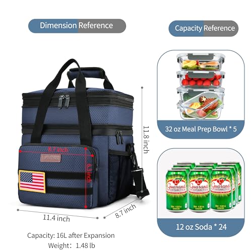 Tactical Lunch Box for Men- Large Insulated Lunch Bag-Expandable Adult Lunch Box with Adjustable Shoulder Strap-Large Lunch Tote Bag for Work Camping Fishing (Dark Blue) - color: Dark Blue