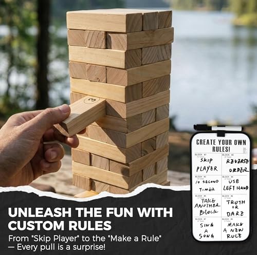 Outdoor Games Giant Wooden Tower Stacking Game - 54 Premium Pine Blocks Stack up to 4.5 FT with Custom Rules Board & Heavy Duty Carry Bag - Outdoor Lawn Games for Backyard Parties, Camping, Tailgating - color: Natural, size: Giant