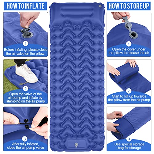 MOXILS Sleeping Pad, Ultralight Inflatable Sleeping Pad for Camping, Built-in Pump, Ultimate for Camping, Hiking, Airpad, Carry Bag, Repair Kit, Compact & Lightweight Air Mattress(Blue) - color: Blue