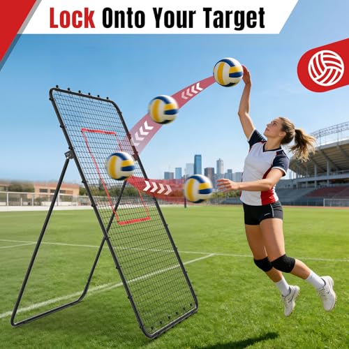 Suteck 7x4ft Volleyball Rebounder Net 2-Net System, 5-Angle Adjustable & Ultra-Durable Trainer for Spike, Serve, Passing & Solo Practice, Includes Storage Bag for Easy Travel & Portability - color: Black