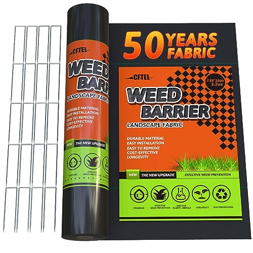 3x100FT Weed Barrier Landscape Fabric Heavy Duty, 3.2oz Durable Geotextile Fabric, Block Gardening Ground Cover Weed Mat, Weed Control Garden Cloth for Landscaping, French Drains, Yard Driveway - size: 3*100ft