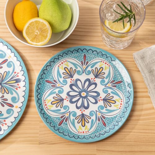 Bzyoo 12-Piece Melamine Dinnerware Set - Madallion | Lightweight, Durable, BPA-Free | Dishwasher Safe Dish Set for Indoor & Outdoor Use - Perfect for Camping, BBQs, Kids Parties - color: Madallion