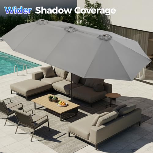 SUPERJARE 13FT Outdoor Umbrella for Patio, Double sided Pool Umbrellas with Fade Resistant Canopy, Large Table Umbrella for Deck, Market, Backyard - Gray(No Base) - color: Gray, size: 13FT