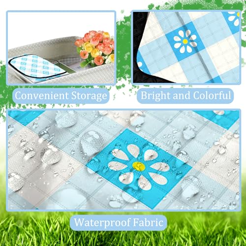 Extra Large Picnic Blanket Waterproof,80"x 80"Foldable Machine Washable Beach Blankets,Outdoor Blanket for 6-8 Adults,Picnic Mat Suitable for Indoor Crawling,Park Beach,Camping,Hiking,Travel( Blue) - color: Blue Little Flower, size: 6'8" x 6'8" (Square)