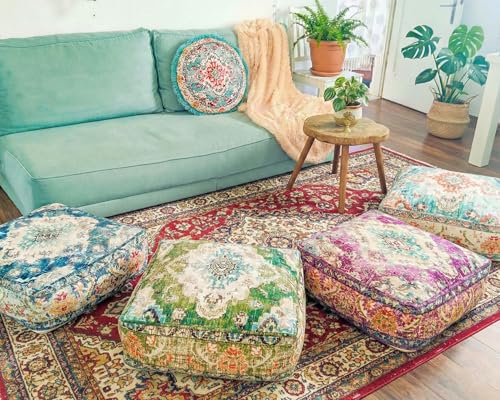 Large Floor Pillow Cover Square Meditatioמ Square Cushion Case Boho Room Décor Moroccan Seating Area Pouf Perfect for Living Room, Bedroom, Nursary or Children Room Cotton 24x8 Unstuffed - color: Yellow