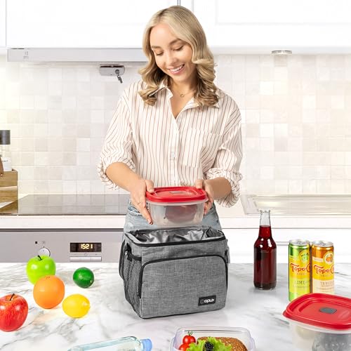opux Insulated Lunch Bag for Men Women, Soft Lunch Box for Office Work School Picnic, Leakproof Lunch Cooler Bag with Shoulder Strap for Kid Adult Boy Girl, Medium Lunchbox Lunch Tote (Heather Gray) - color: Heather Gray, size: Medium