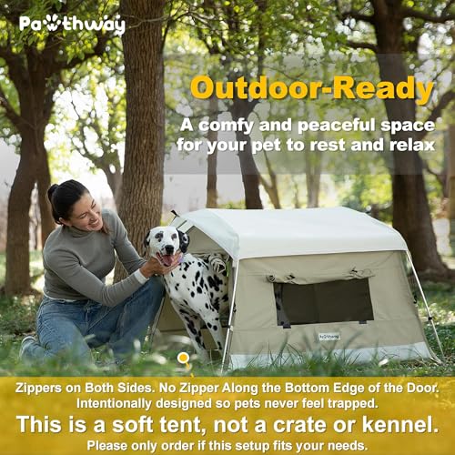Dog Tent Cotton Fabric, Aluminum Poles and Camping Mat, Outdoor Weatherproof, Dog House Outdoor, Breathable with 2 Side Windows, Portable and Collapsible (Gray, Large) - color: Gray, size: Large, 39.4''L x 31.5''W x 26.4''H