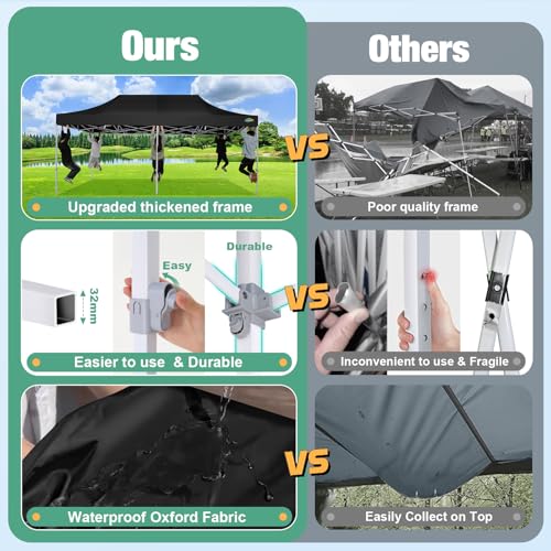 COBIZI 10x20 Canopy Tent, Heavy Duty Pop up Canopy with Sidewalls, Waterproof Easy Setup Canopy with Mosquito Netting, Outdoor Instant Screen Tents for Parties, Wedding with Roller Bag, Black - color: Black, size: 10x20FT