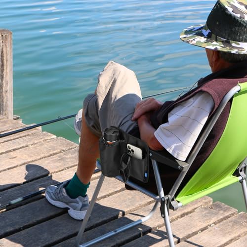 Xxerciz Chair Cup Holder with Phone Holder Adjustable Nylon Armrest Drink Holder Organizer Universal Water Bottle Holder for Patio Recliner Chair, Beach Chair, Folding Camping Chair