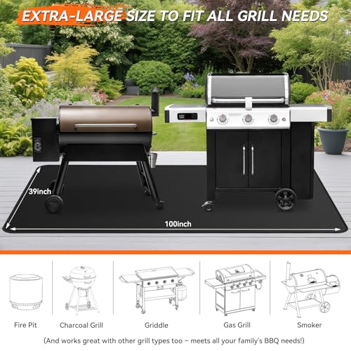 100x39 inches Extra-Large Under Grill Mats for Outdoor Grill, Double-Sided Fireproof Protective Mat, Oilproof Waterproof BBQ Fire Pit Fireplace Mat - color: 100"x39"