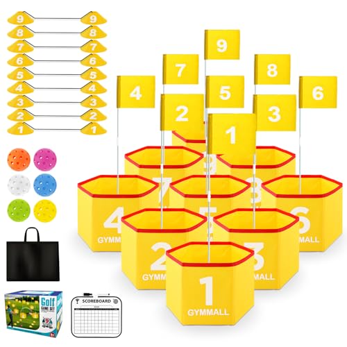Backyard Golf Set for Kids, Adults and Family, Portable 9 Holes Golf Course with Balls, Flags and Carry Bag for Lawn, Park, Beach and Hotel - Yellow - color: Yellow, size: 9 Holes