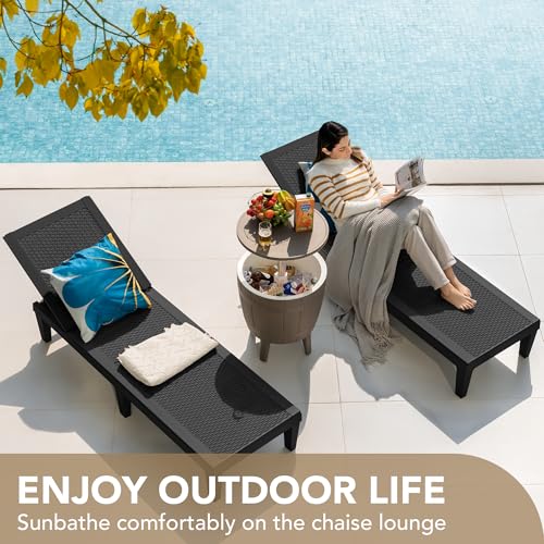 Devoko Outdoor Chaise Lounge Chair Set of 2 for Outside Pool Patio, Adjustable Waterproof Easy Assembly Chaise Lounge Outdoor (Black, Set of 2) - color: Black, size: 75 in Depth