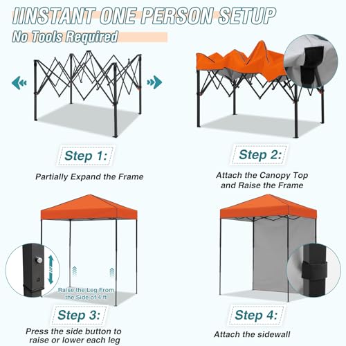 EAGLE PEAK 6x4 Instant Pop Up Canopy Tent with 1 Side Wall Panel, Straight Leg Sun Shelter, Portable Canopy with Carry Bag for Camping, Beach & Sports, Orange - color: Orange, size: One Wall