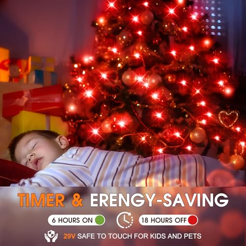 KNONEW Outdoor Christmas Lights 300 LED 99ft String Lights 8 Modes & Memory Fairy Light Plug in Waterproof LED String Lights for Xmas Yard Tree Wedding Party Holiday Decorations (Red) - color: Red, size: 99FT 300 LED