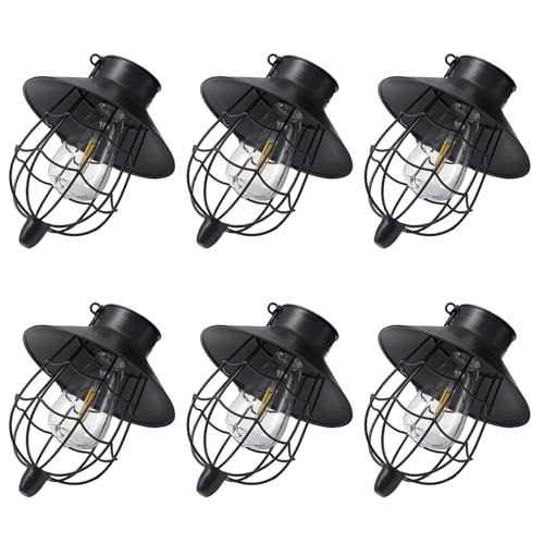 YAKii 6 Pack Solar Lantern Hanging Waterproof Outdoor Metal Solar Lamp with Warm White Light Decorate for Yard Garden Pathway Patio Porch (Black) - style: Black-6 pack