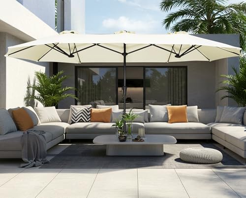 SUPERJARE 13FT Outdoor Umbrella for Patio, Double sided Pool Umbrellas with Fade Resistant Canopy, Large Table Umbrella for Deck, Market, Backyard - Cream White - color: Cream White, size: 13FT