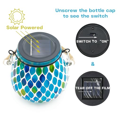2 Pack Mosaic Blue Solar Lanterns, Outdoor Glass Hanging Lights, Waterproof, Solar Table Lamps, Christmas Gifts for Women Mom Grandma, Night Lights, Decoration for Garden, Patio, Yard, Outdoor Decor - style: 2 Pack Serene