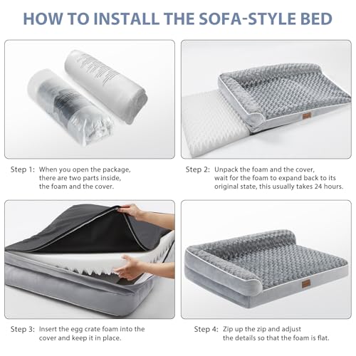 BFPETHOME Orthopedic Dog Beds for Large Dogs-Waterproof Sofa Dog Bed with Removable Washable Cover, Big Pet Bed with Waterproof Lining and Nonskid Bottom,Pet Bed for Large Dogs - color: Grey, size: 36.0"L x 27.0"W x 3.0"Th