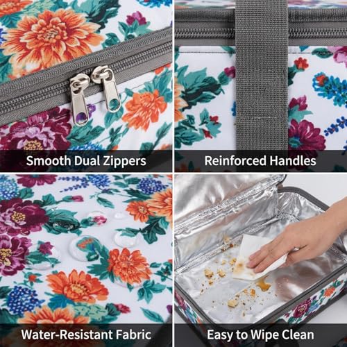 Insulated Casserole Carrier Fits Pioneer Woman Kitchen Stuff & 9x13 Baking Dish, Leakproof Lasagna Lugger Tote, Thermal Food Warmer Bag for Potluck, Picnic, Travel - Vintage Floral & Mom Gifts - color: Floral#3