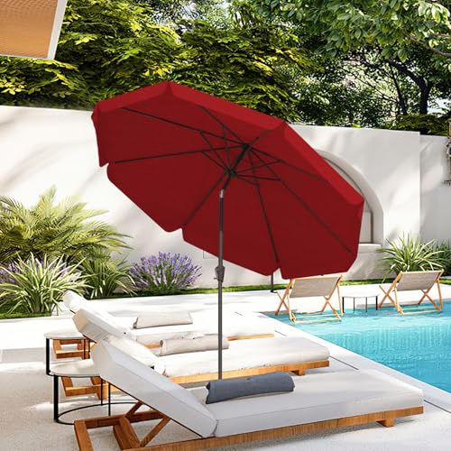 JEAREY 9 FT Patio Umbrella Outdoor, Table Umbrellas Market Umbrella w/Push Button Tilt/Crank, 8 Sturdy Ribs(Red) - color: Red