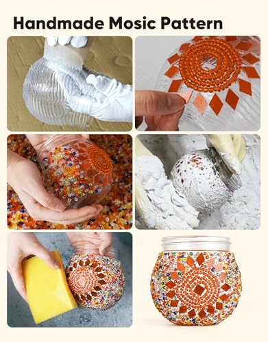 Mosaic Solar Lights Outdoor 2 Pack, Solar Hanging Lanterns Christmas Halloween Gifts for Women Mom Grandma, Waterproof Glass Globe Lights, Garden Patio Decor for Yard, Tree, Balcony, Warm - color: Orange, size: 2