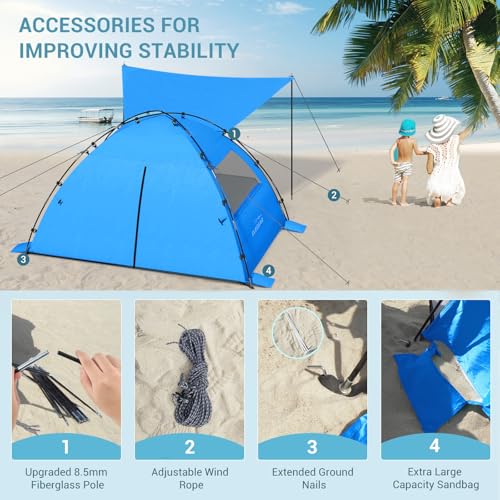Elegear CumbreX™ Beach Tent Sun Shelter with Canopy, 4-5 Person Pop Up Beach Tent Cabana, Easy Setup UPF 50+ UV Protection Portable Lightweight Double Silver Coating Sun Shade Shelter - Dark Blue - color: Dark Blue, size: 4-5 Person