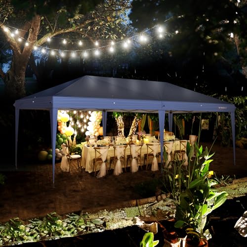 VINGLI 10x20 ft Pop Up Canopy Tent with 6 Sidewalls, Outdoor Gazebo 10x20 with Carry Bag, Patio Event Tent Commercial Canopy(Blue) - color: Blue